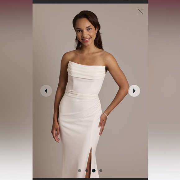 Stretch Crepe Sculpted Cowl Sheath Wedding Dress - Picture 4 of 10